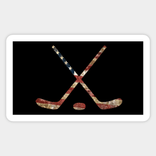 HOCKEY STICKS WITH AMERICAN FLAG Sticker